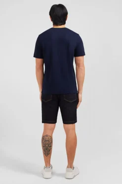 T-Shirt Bleu Marine Col V A Manches Courtes