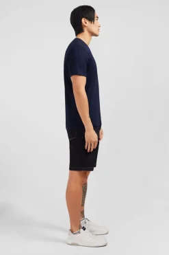 T-Shirt Bleu Marine Col V A Manches Courtes