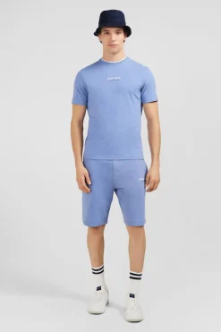T-Shirt Bleu Uni A Manches Courtes