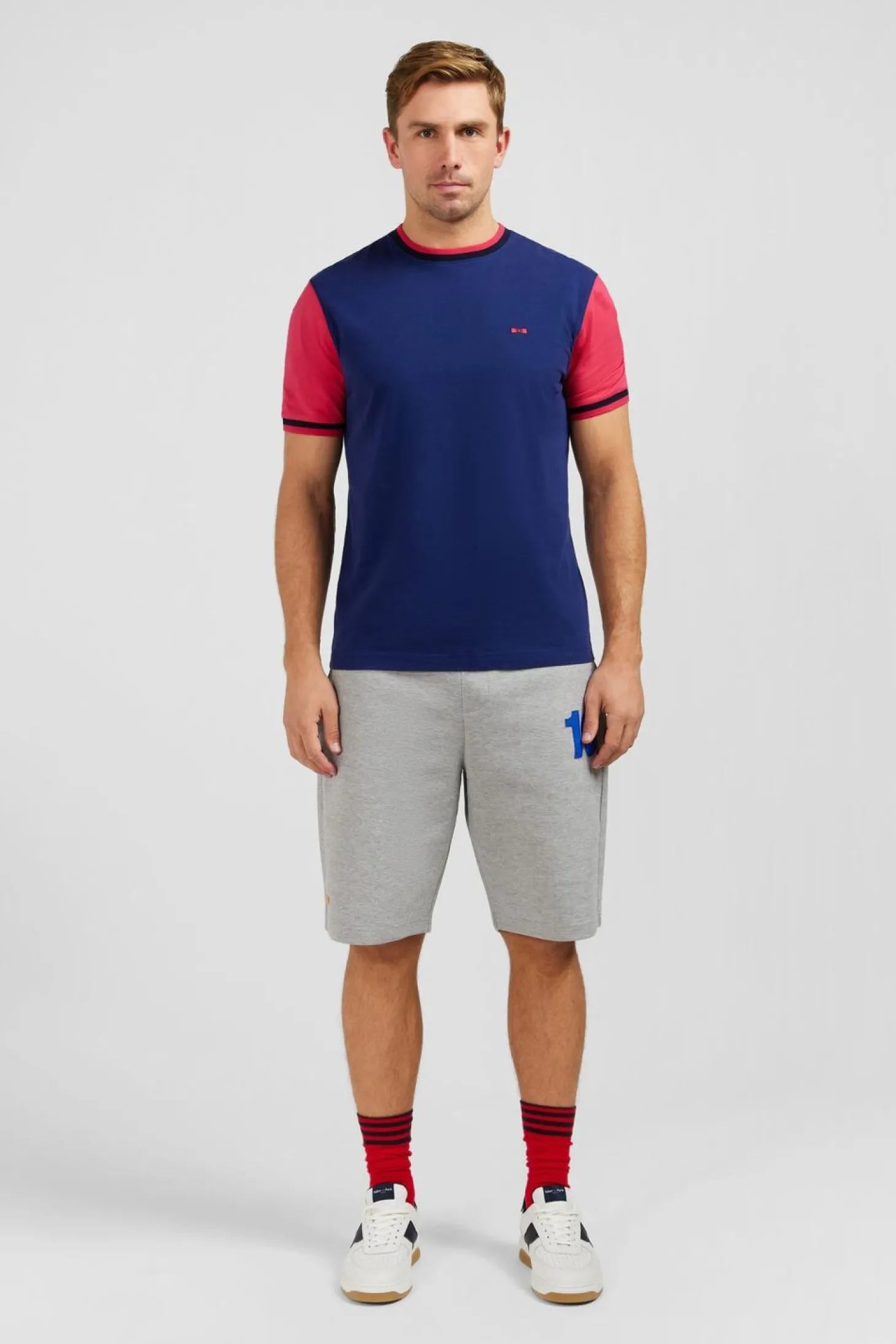 T-Shirt Colorblock Bleu Fonce A Inscription Eden Park French Flair