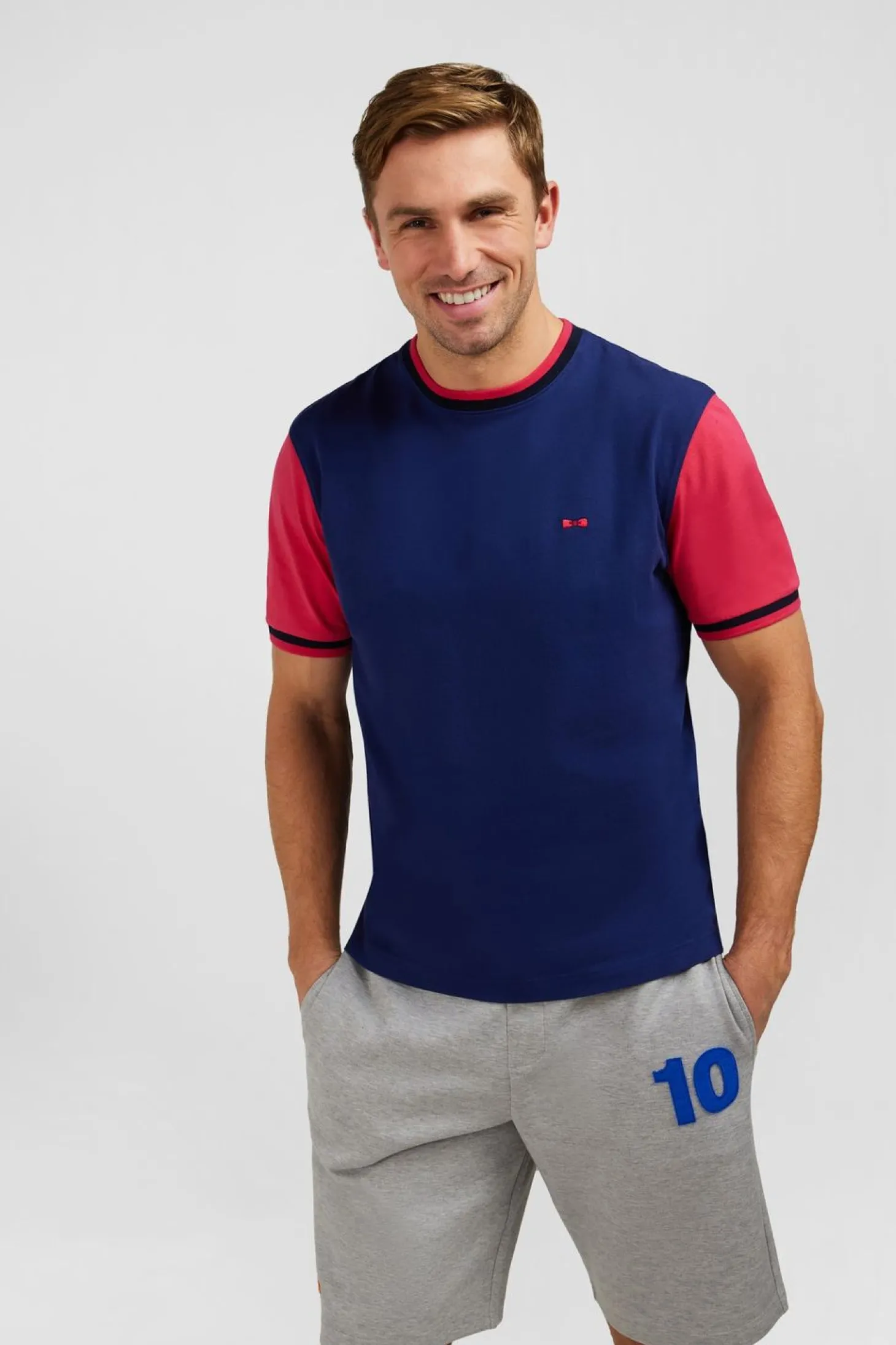 T-Shirt Colorblock Bleu Fonce A Inscription Eden Park French Flair