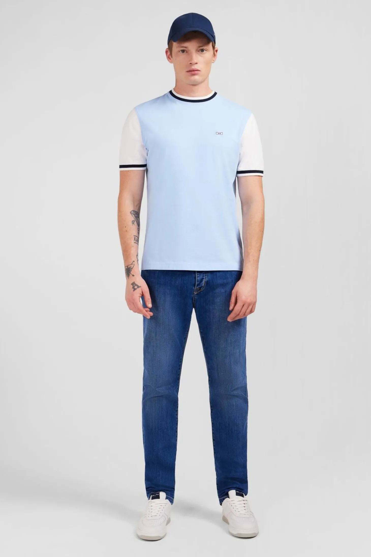 T-Shirt Colorblock Bleu Marine A Inscription Eden Park French Flair