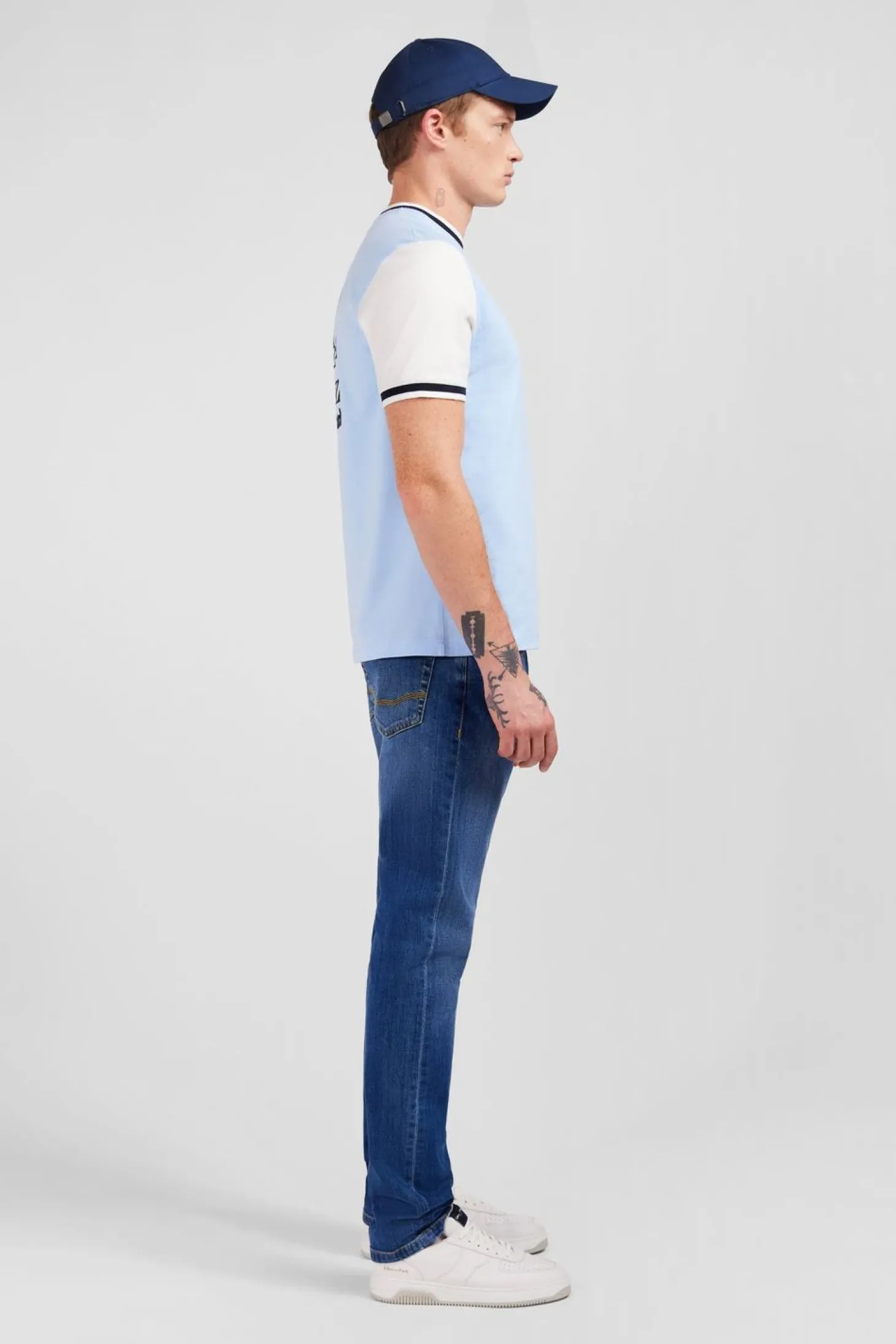 T-Shirt Colorblock Bleu Marine A Inscription Eden Park French Flair