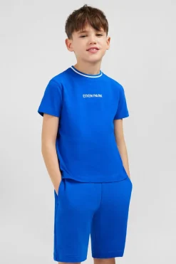 T-Shirt Col Rond Raye Eden Park Bleu En Coton Stretch