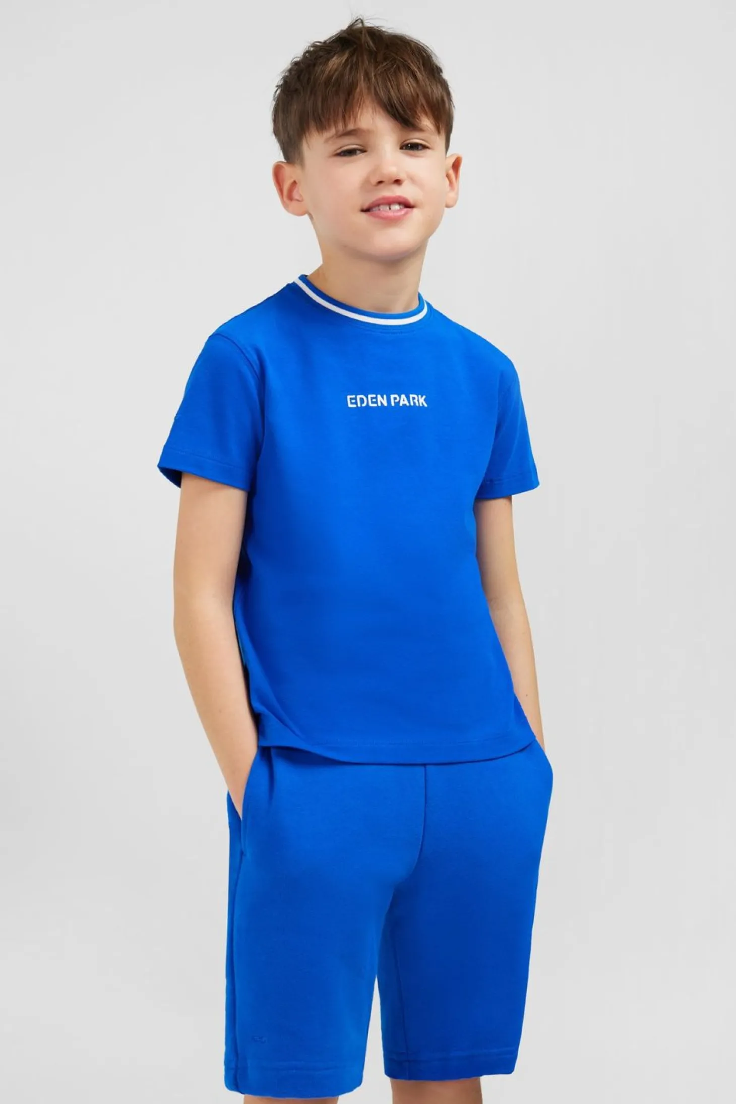 T-Shirt Col Rond Raye Eden Park Bleu En Coton Stretch