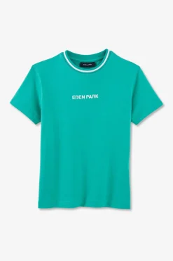 T-Shirt Col Rond Raye Eden Park Vert En Coton Stretch