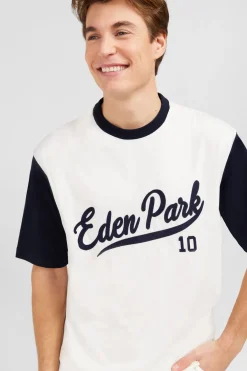 T-Shirt Ecru Colorblock Inscription Eden Park