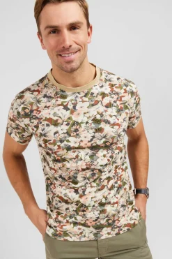T-Shirt Ecru En Coton Pique Imprime Fleuri