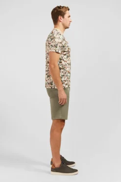 T-Shirt Ecru En Coton Pique Imprime Fleuri