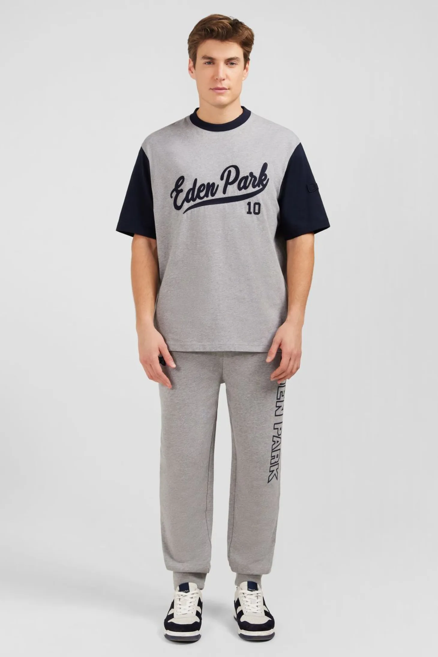 T-Shirt Gris Clair Colorblock Inscription Eden Park