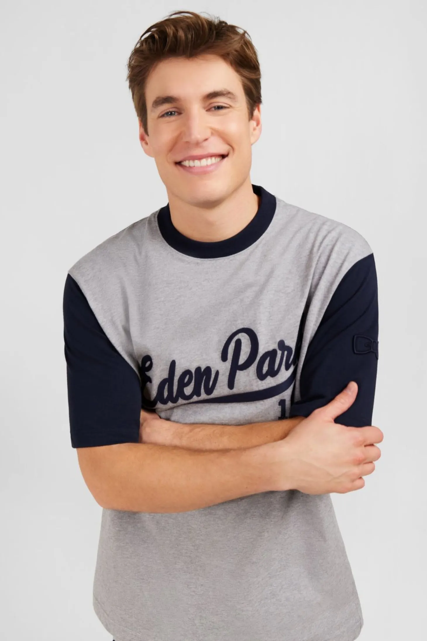 T-Shirt Gris Clair Colorblock Inscription Eden Park