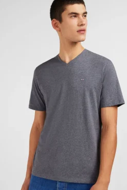 T-Shirt Gris Col V A Manches Courtes
