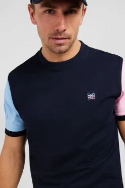 T-Shirt Manches Courtes Bicolores Marine En Coton