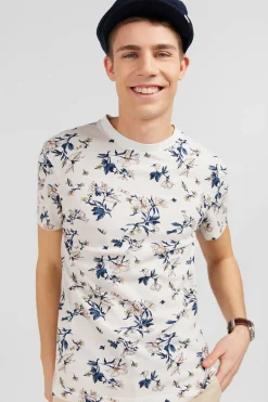 T-Shirt Manches Courtes Blanc Imprime Feuilles