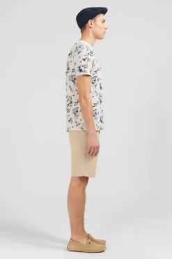 T-Shirt Manches Courtes Blanc Imprime Feuilles