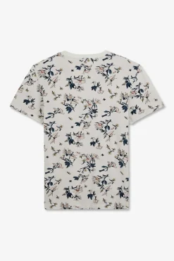 T-Shirt Manches Courtes Blanc Imprime Feuilles