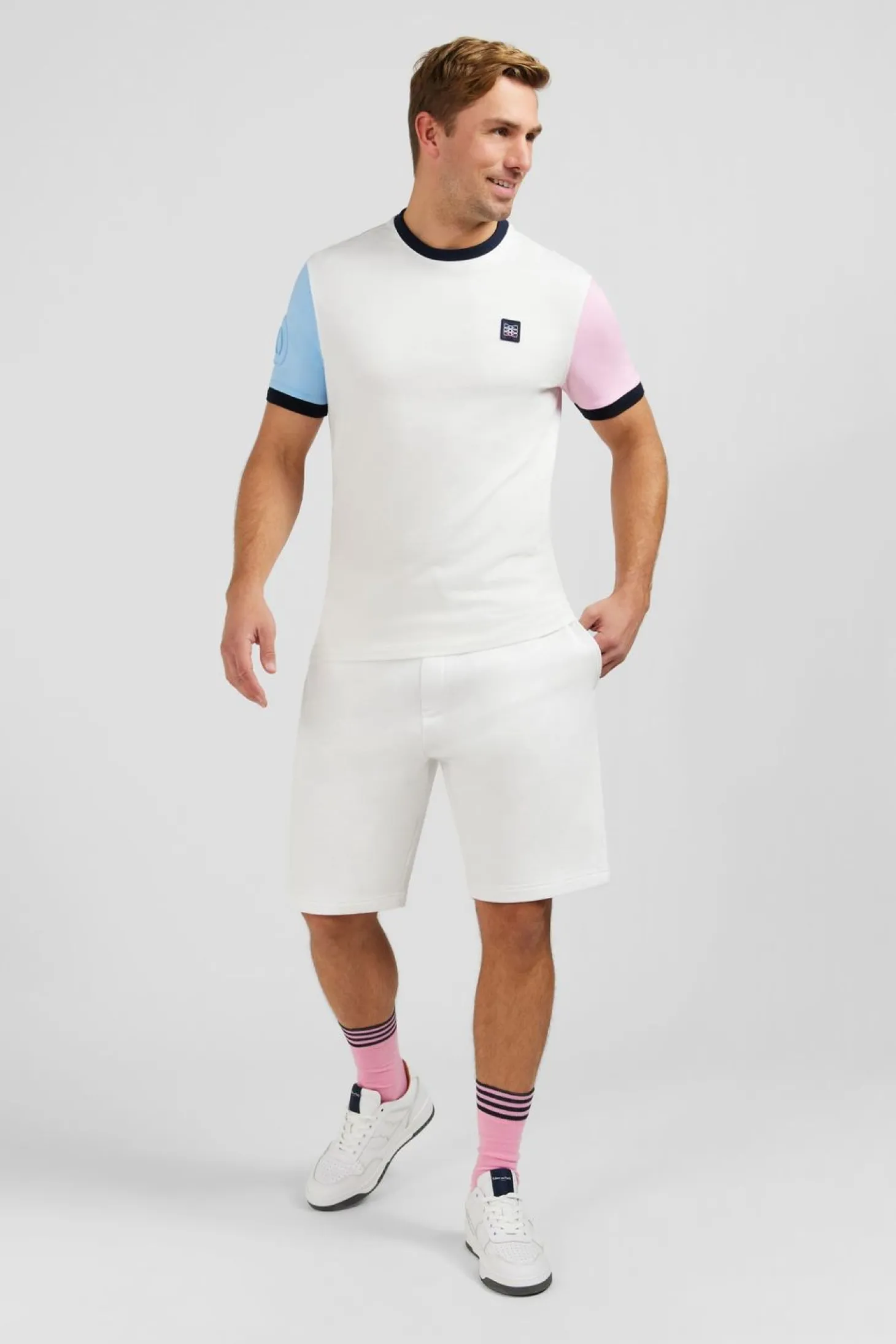 T-Shirt Manches Courtes Blanc En Coton Details Embleme