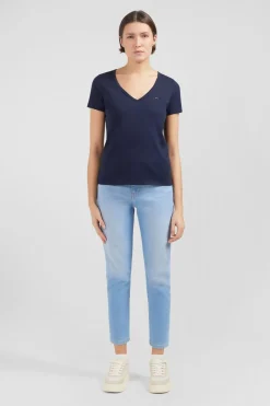 T-Shirt Manches Courtes Bleu Marine En Coton Pima