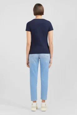 T-Shirt Manches Courtes Bleu Marine En Coton Pima