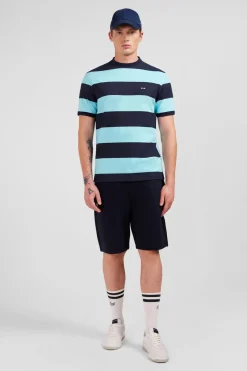 T-Shirt Manches Courtes Cercle Marine Et Turquoise En Coton