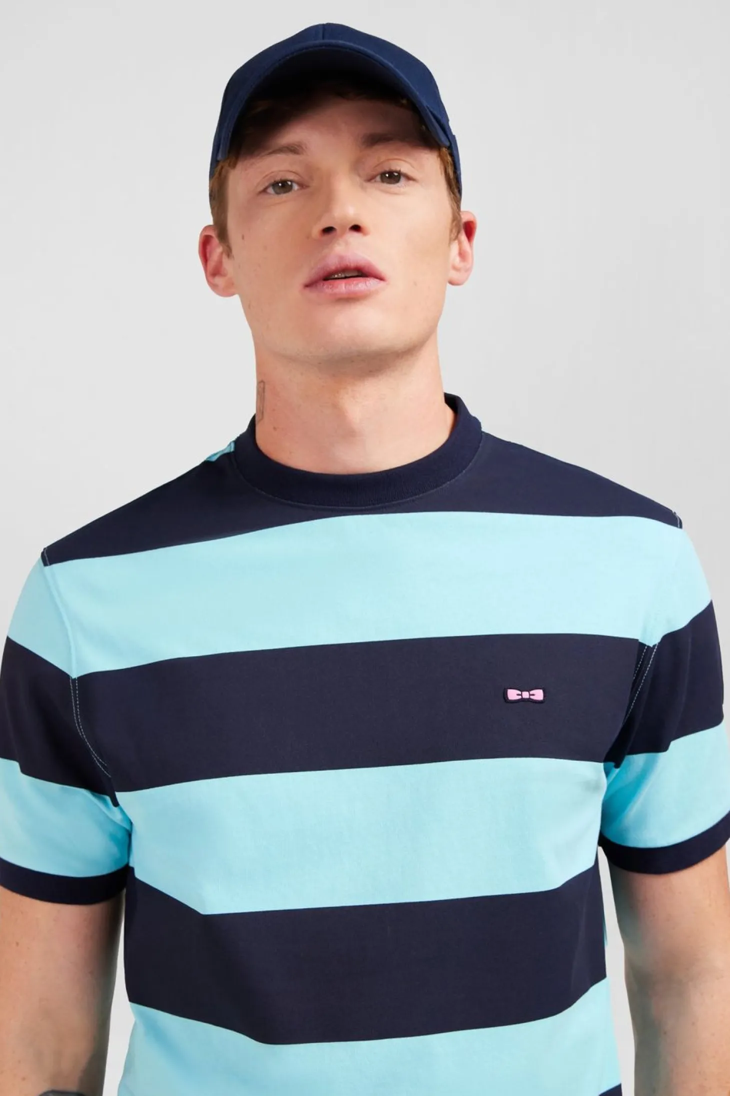 T-Shirt Manches Courtes Cercle Marine Et Turquoise En Coton