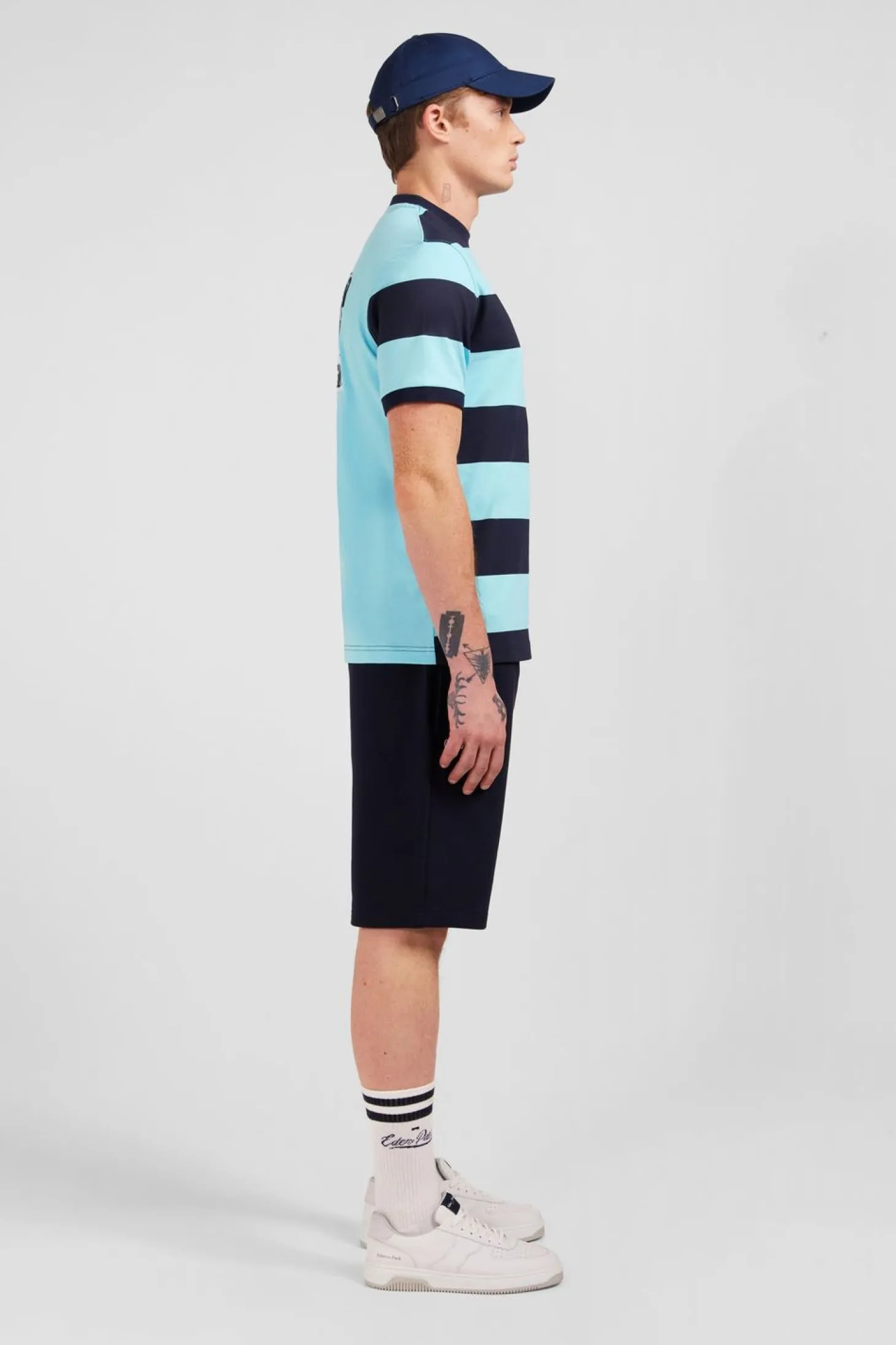 T-Shirt Manches Courtes Cercle Marine Et Turquoise En Coton