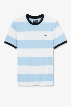 T-Shirt Manches Courtes Cercle Ciel Et Blanc En Coton