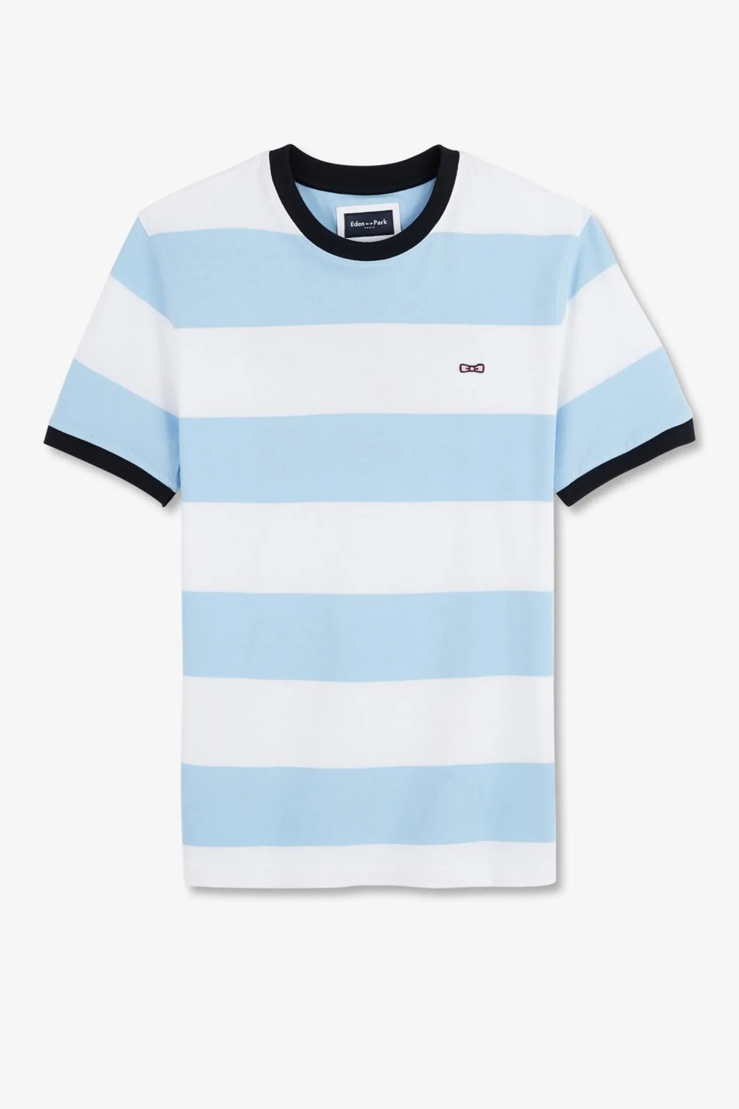 T-Shirt Manches Courtes Cercle Ciel Et Blanc En Coton