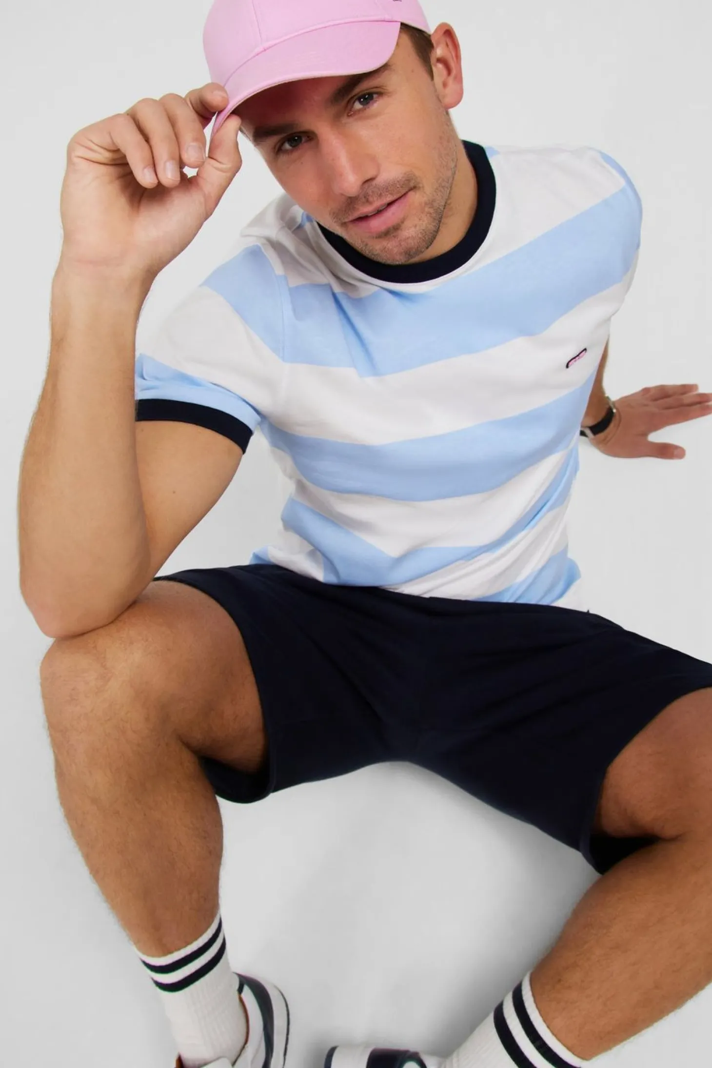 T-Shirt Manches Courtes Cercle Ciel Et Blanc En Coton