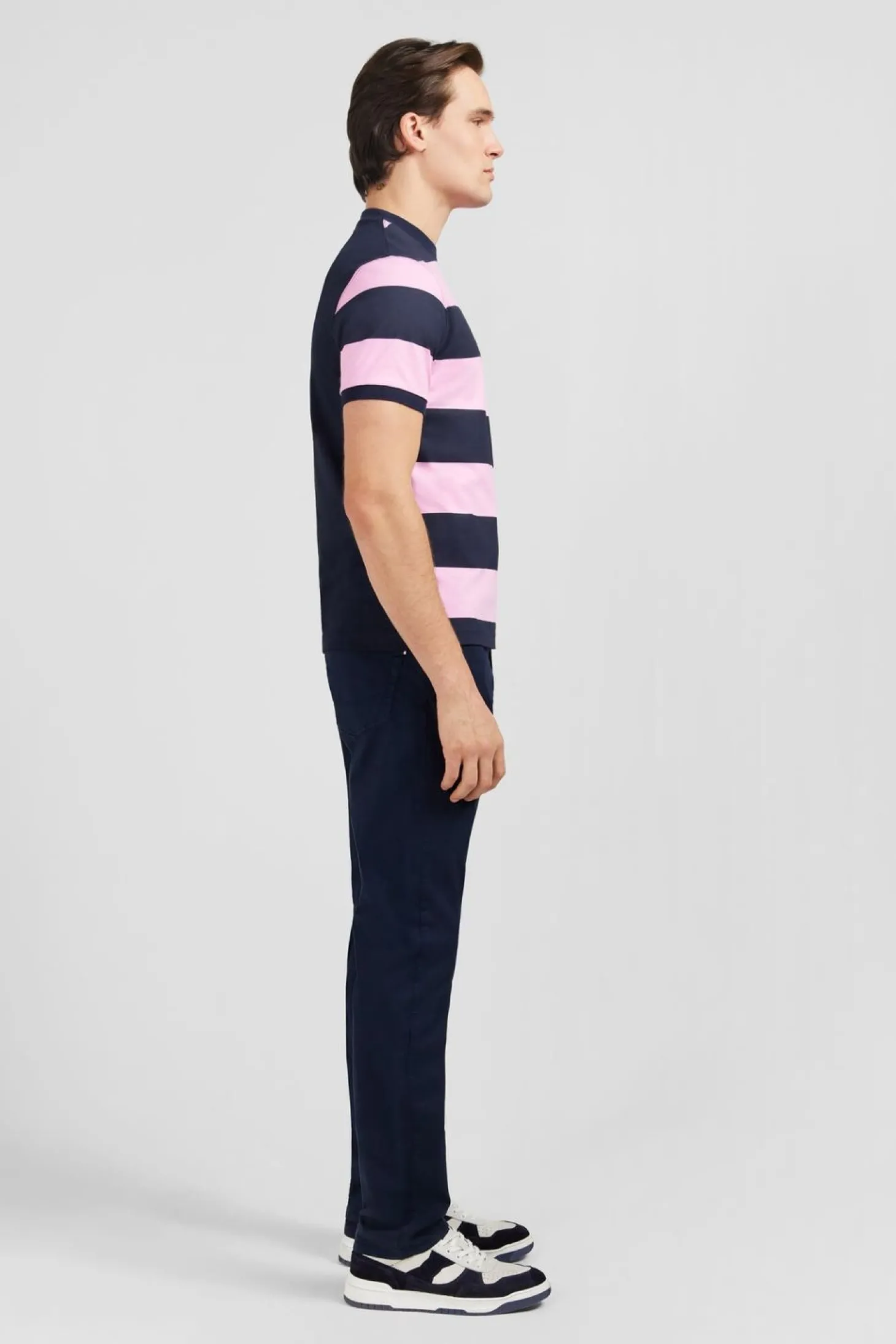 T-Shirt Manches Courtes Cercle Marine Et Rose En Coton