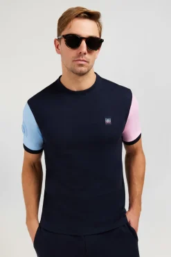T-Shirt Manches Courtes Marine En Coton Details Embleme
