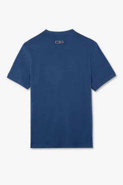 T-Shirt Manches Courtes Marine En Coton Galons Epaules Tricolores