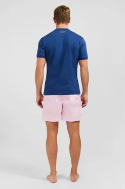 T-Shirt Manches Courtes Marine En Coton Galons Epaules Tricolores