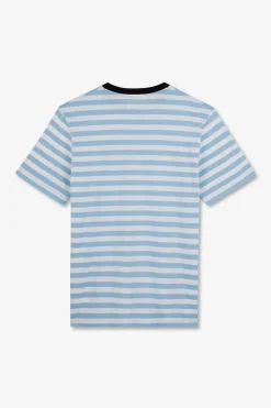 T-Shirt Manches Courtes Raye Bleu En Coton Pima