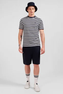 T-Shirt Manches Courtes Raye Bleu Marine En Coton Pima