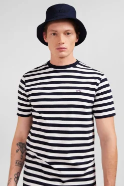 T-Shirt Manches Courtes Raye Bleu Marine En Coton Pima