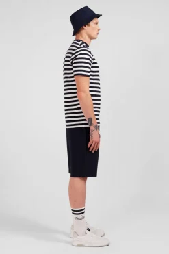T-Shirt Manches Courtes Raye Bleu Marine En Coton Pima