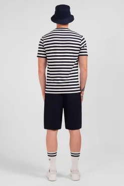 T-Shirt Manches Courtes Raye Bleu Marine En Coton Pima