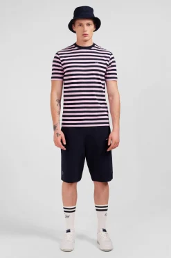 T-Shirt Manches Courtes Raye Rose En Coton Pima