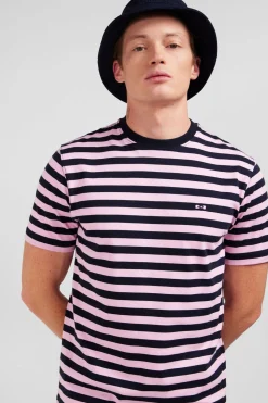 T-Shirt Manches Courtes Raye Rose En Coton Pima
