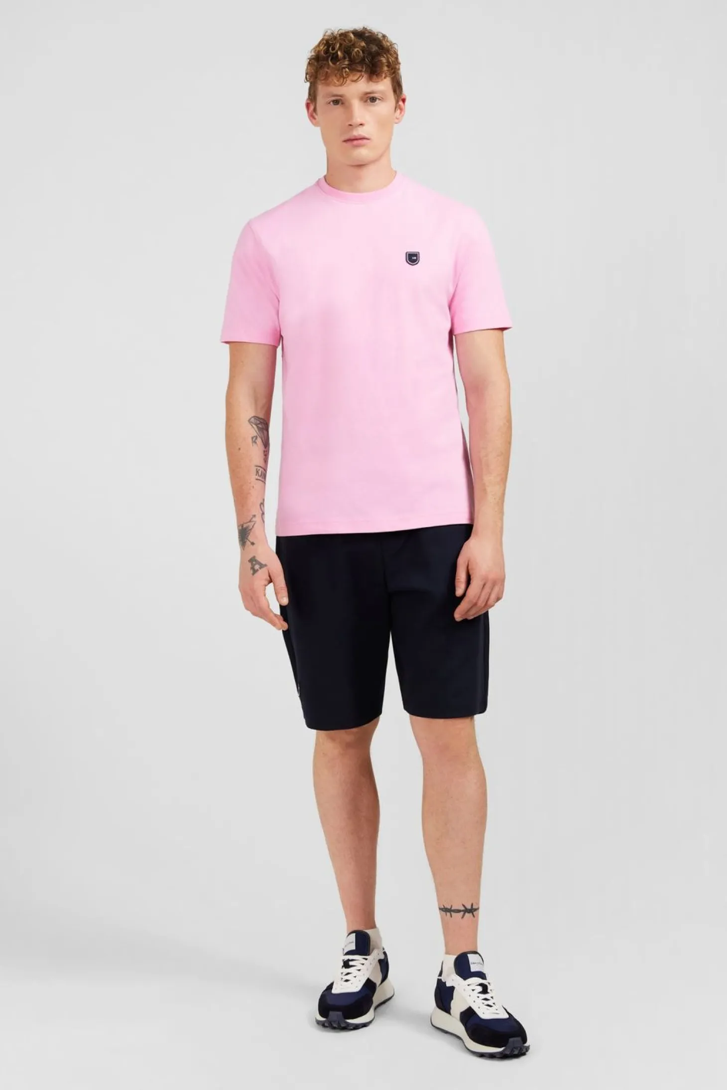 T-Shirt Manches Courtes Rose En Coton Embleme Dos