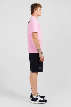 T-Shirt Manches Courtes Rose En Coton Embleme Dos