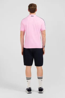 T-Shirt Manches Courtes Rose En Coton Galons Epaules Tricolores