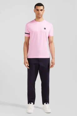 T-Shirt Manches Courtes Rose En Coton Badges Embleme