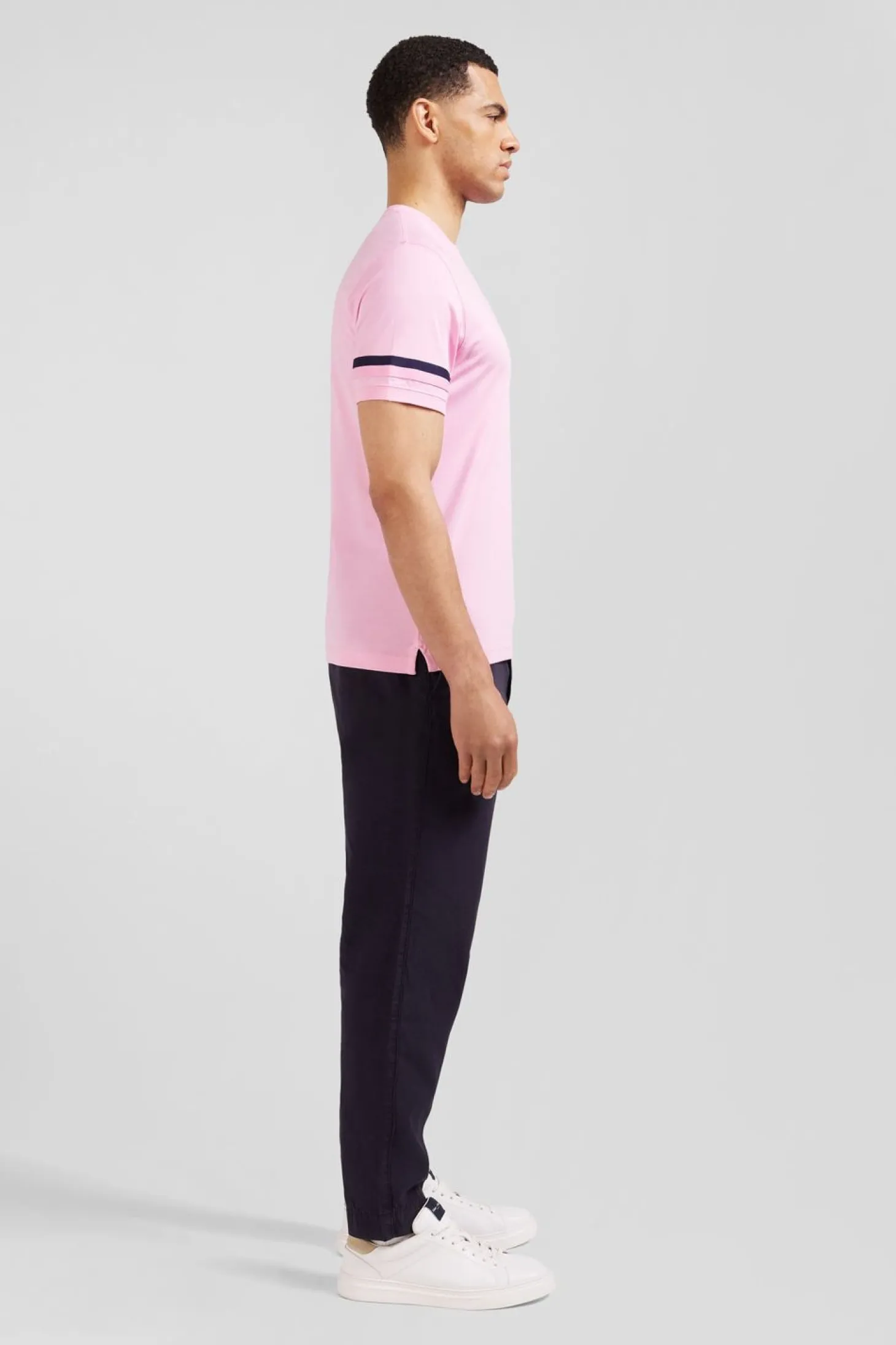 T-Shirt Manches Courtes Rose En Coton Badges Embleme