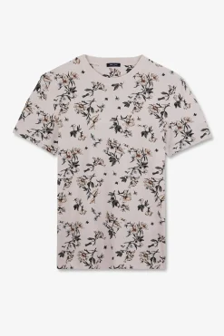 T-Shirt Manches Courtes Rose Imprime Feuilles