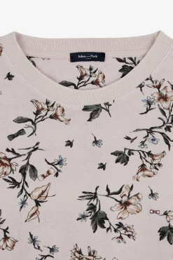 T-Shirt Manches Courtes Rose Imprime Feuilles