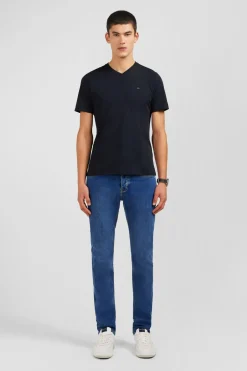 T-Shirt Noir Col V A Manches Courtes
