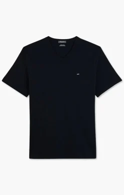 T-Shirt Noir Col V A Manches Courtes