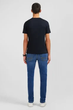 T-Shirt Noir Col V A Manches Courtes